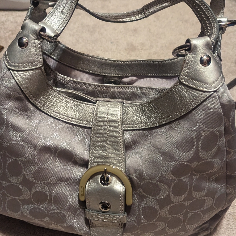 Large silver coach bag shoulder bag
